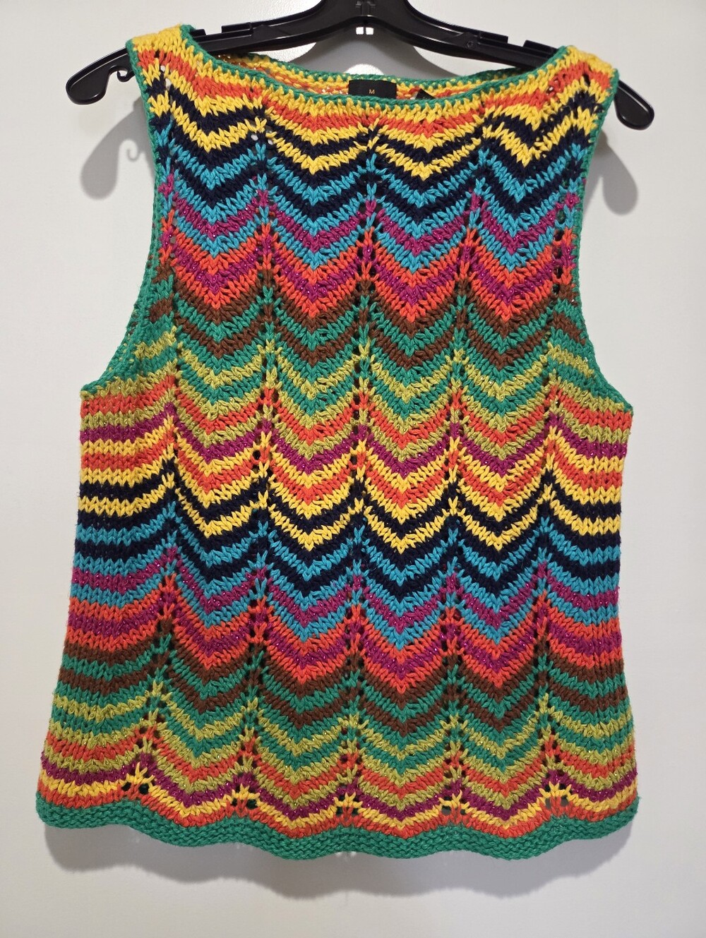 Magaschoni - MAG, Beaded Linen & Cotton Knit Top, L, Multicolor, NWOT, Vintage